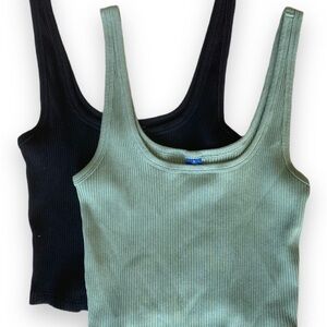 TALL Ribbed Tank Top Set - Black and Green